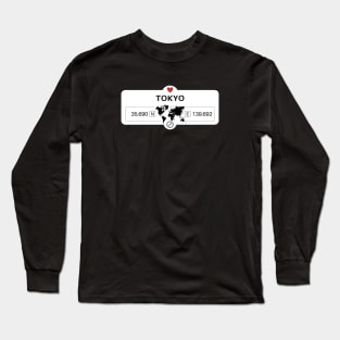 Tokyo - Japan - World Map with GPS Coordinates Long Sleeve T-Shirt